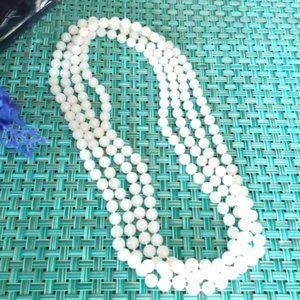 Vintage jewelry strand of faux pearls necklace white long string glam costume